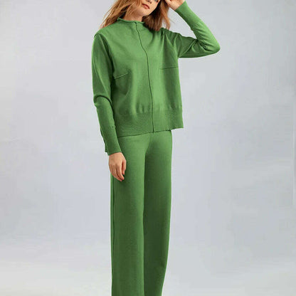 Winter Women's Knit Tracksuit, High Collar Pullover & Pants - D&M Boutique