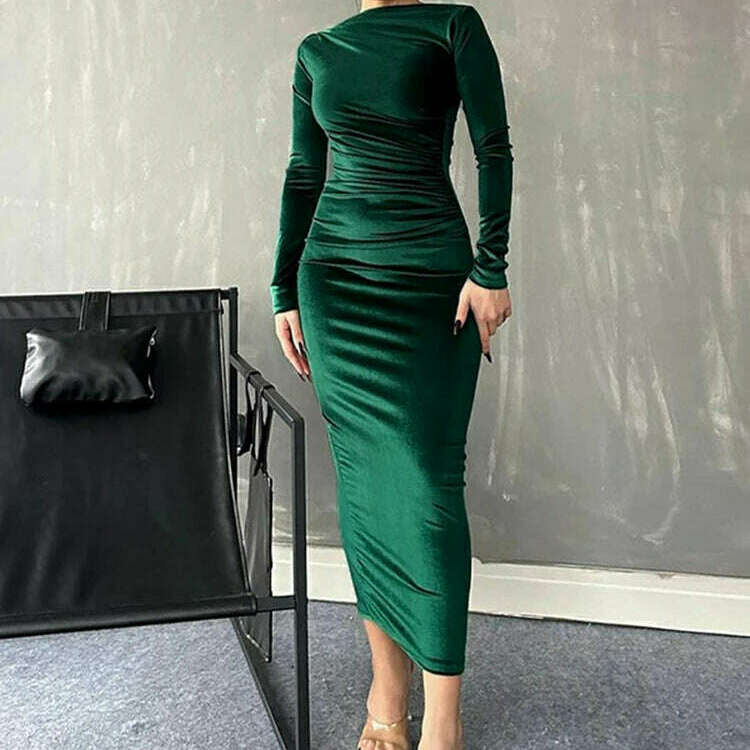 Dulzura 2024 Velvet Long Sleeve Midi Dress for Women