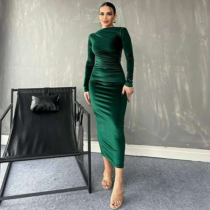 Dulzura 2024 Velvet Long Sleeve Midi Dress for Women