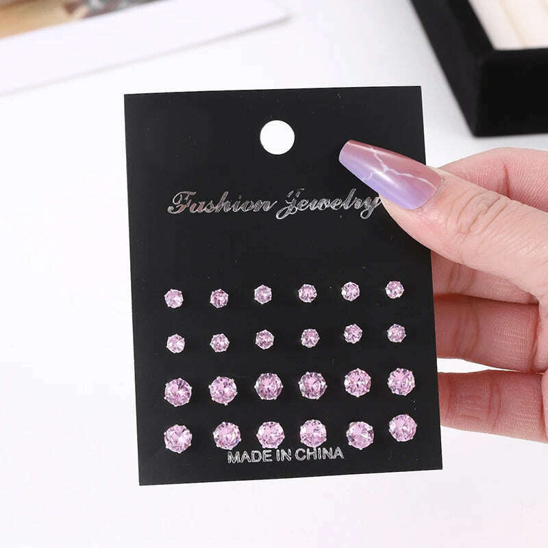 12 Pair White Shiny Wedding Stud Earrings Set - D&M Boutique