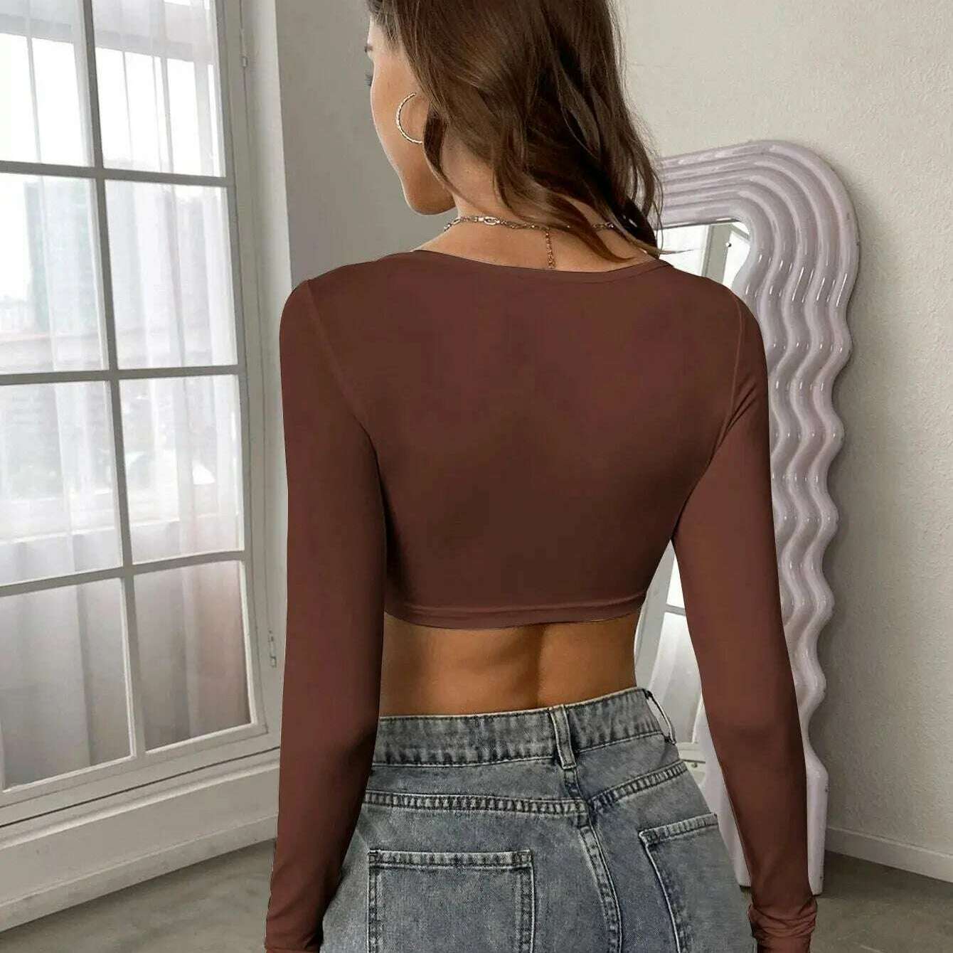 White Long Sleeve Crop Top: Y2K Corset, Knitted Elastic Tee - D&M Boutique 
