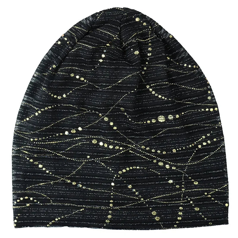 Women Summer Lace Rhinestone Breathable Sunscreen Sun Hat Female Fashion Spring Autumn Windproof Warm Black Cap Headscarf K39