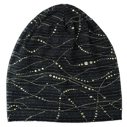 Women Summer Lace Rhinestone Breathable Sunscreen Sun Hat Female Fashion Spring Autumn Windproof Warm Black Cap Headscarf K39