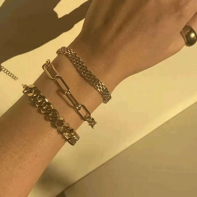 Gold Plated Stainless Steel Watch Belt Stacking Bracelet For Women Occident Metal Texture New Design Bracelet Jewelry Gifts - D&M Boutique