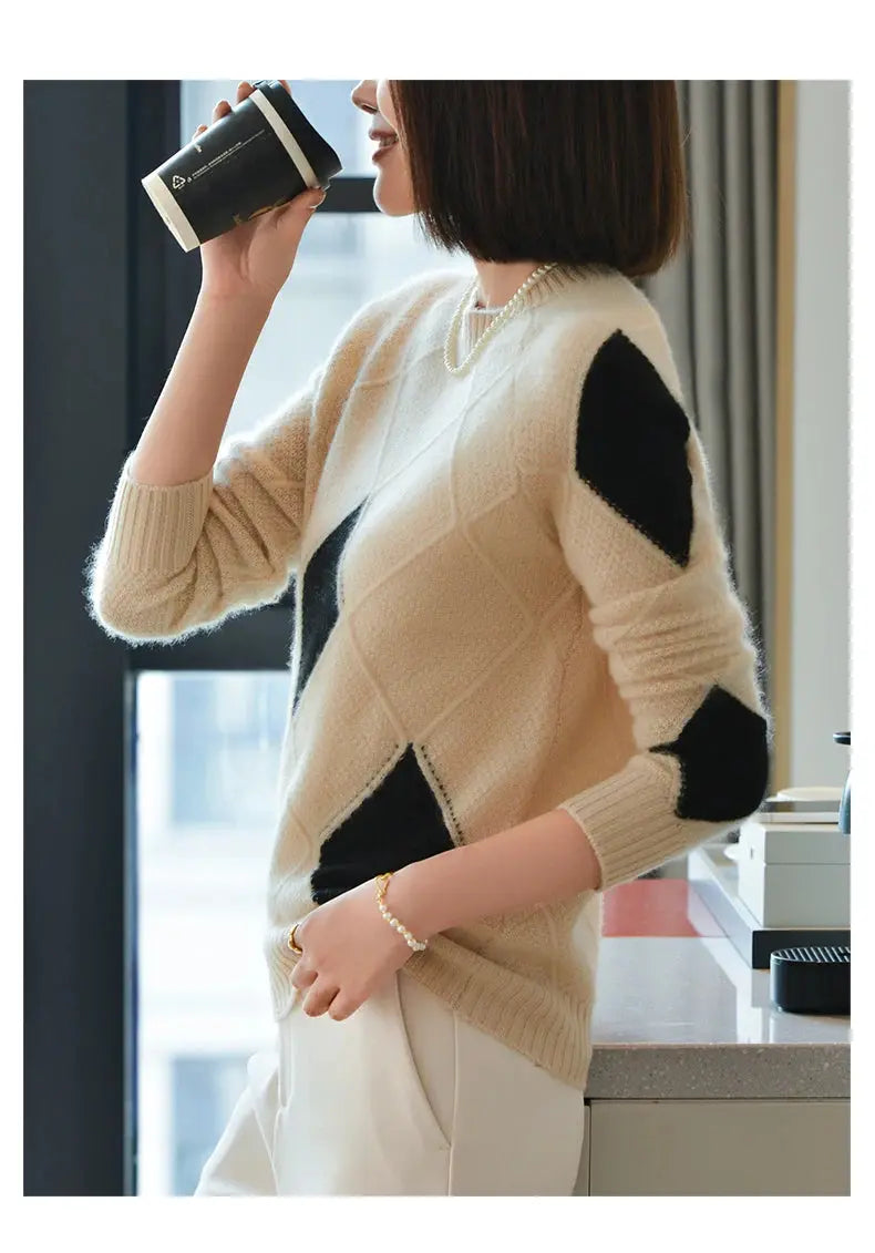 100% Wool O-Neck Sweater: Women’s Autumn/Winter Pullover - D&M Boutique