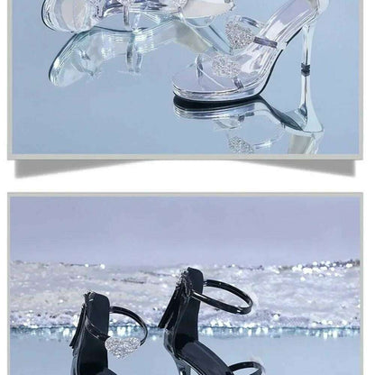 Elegant Glitter High Heel Sandals - Star & Heart Pattern