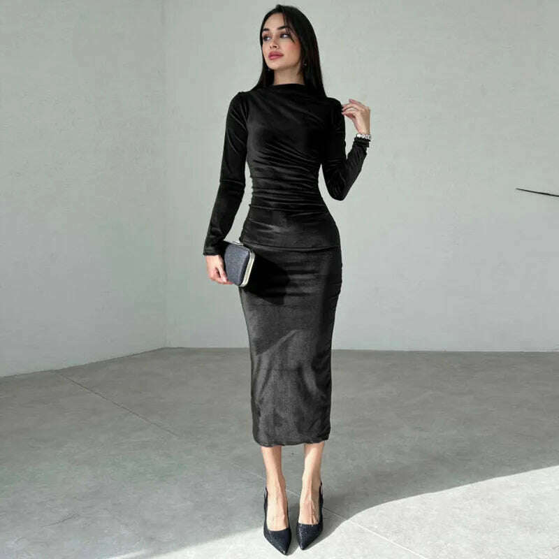 Dulzura 2024 Velvet Long Sleeve Midi Dress for Women