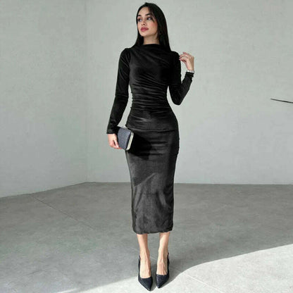 Dulzura 2024 Velvet Long Sleeve Midi Dress for Women