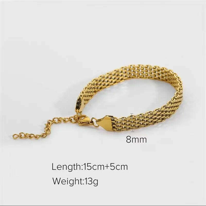 Gold Plated Stainless Steel Watch Belt Stacking Bracelet For Women Occident Metal Texture New Design Bracelet Jewelry Gifts - D&M Boutique