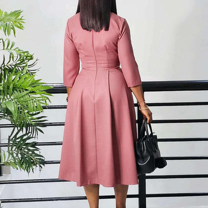 FairyShely 2025 Plus-Size A-Line V-Neck Long Sleeve Dress