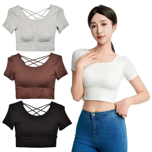 2024 Backless Crop Top: Built-In Bra, Slim Fit Tee