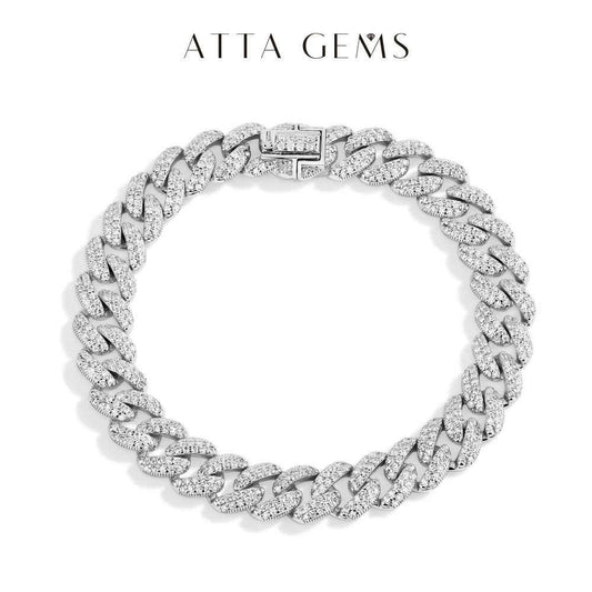 ATTAGEMS D VVS1 Moissanite Cuba Chain Bracelet 925 Silver