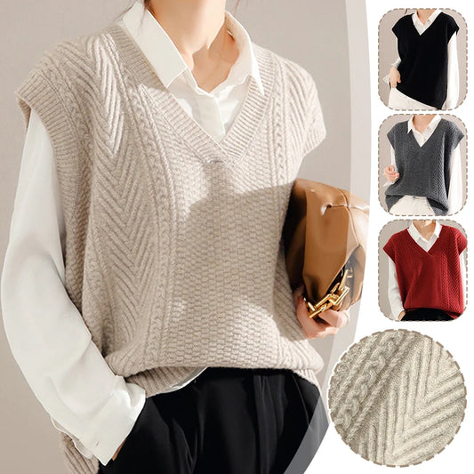 Korean Knitted Sweater Vest – V-Neck, Sleeveless, Loose Pullover - D&M Boutique 