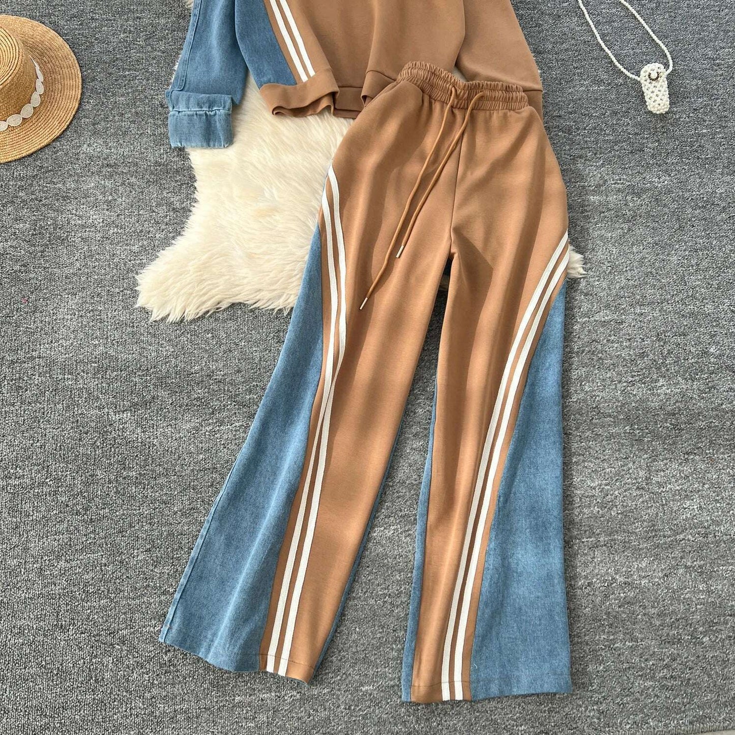 SINGREINY Autumn Casual 2-Piece Set, O-Neck Top & Drawstring Pants - D&M Boutique