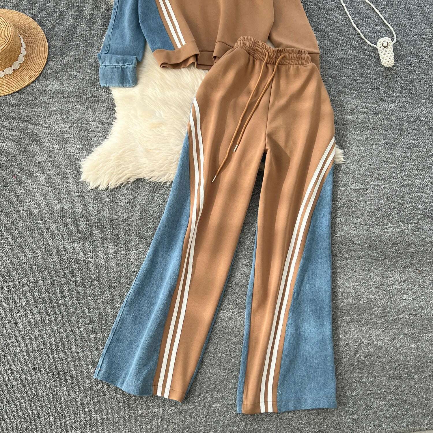 SINGREINY Autumn Casual 2-Piece Set, O-Neck Top & Drawstring Pants - D&M Boutique