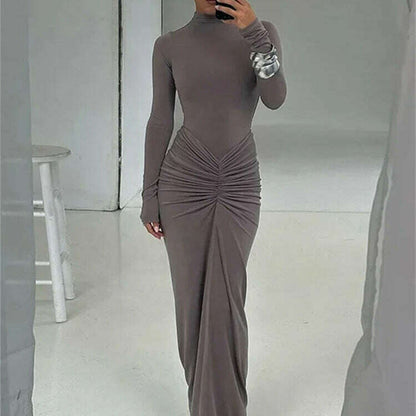 TOSSY Pleated High-Waist Maxi Dress