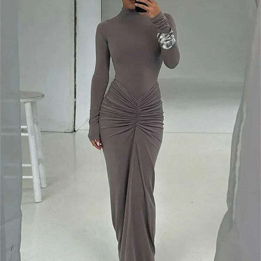TOSSY Pleated High-Waist Maxi Dress