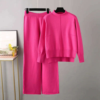 Winter Women's Knit Tracksuit, High Collar Pullover & Pants - D&M Boutique