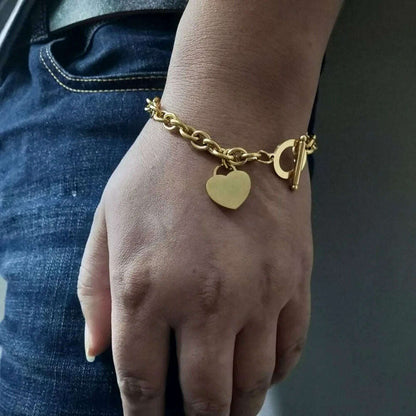 Classic Stainless Steel Toggle Bracelets Thick Chain Love Heart Charm Bracelet For Women Girls New Bracelets Trendy Jewelry