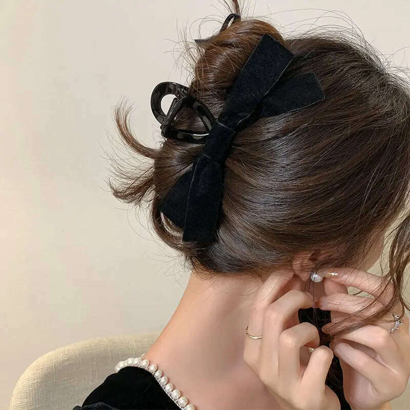 Velvet Black Bow Hair Clips for Women.