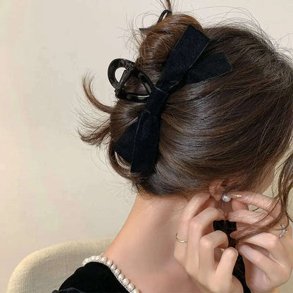 Velvet Black Bow Hair Clips for Women.