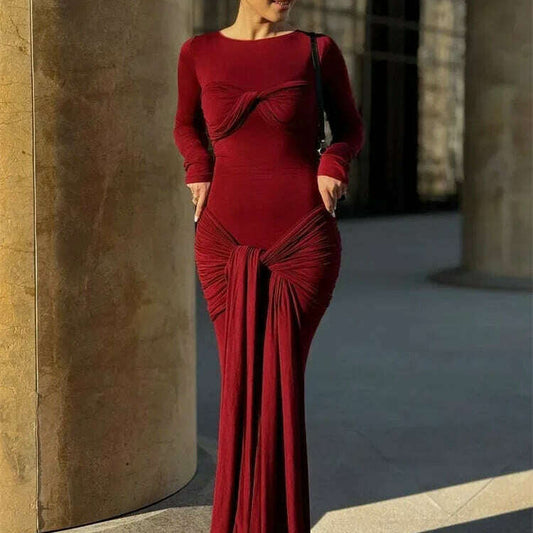 TOSSY Pleated Maxi Dress - Y2K Autumn Streetwear