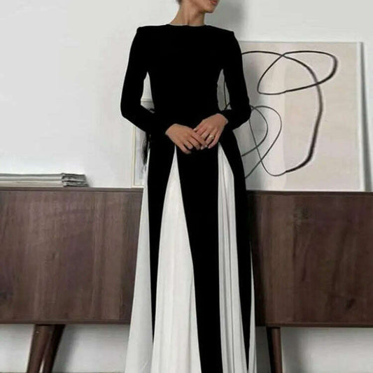 Elegant O-neck Color Blocked A-line Women's Dress
