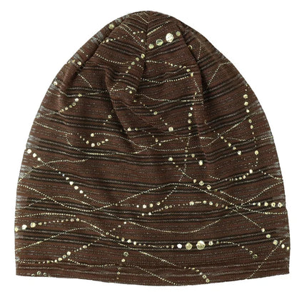 Women Summer Lace Rhinestone Breathable Sunscreen Sun Hat Female Fashion Spring Autumn Windproof Warm Black Cap Headscarf K39