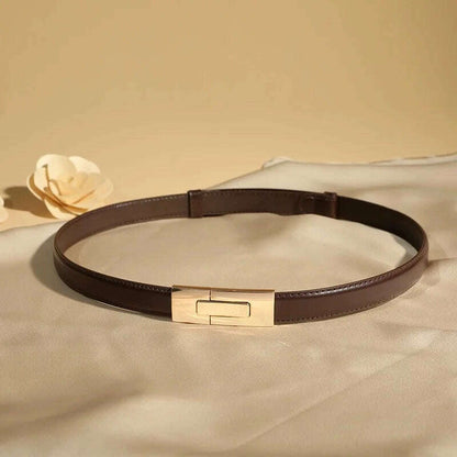 High-Quality Genuine Leather Women’s Belt with Golden Lock Buckle