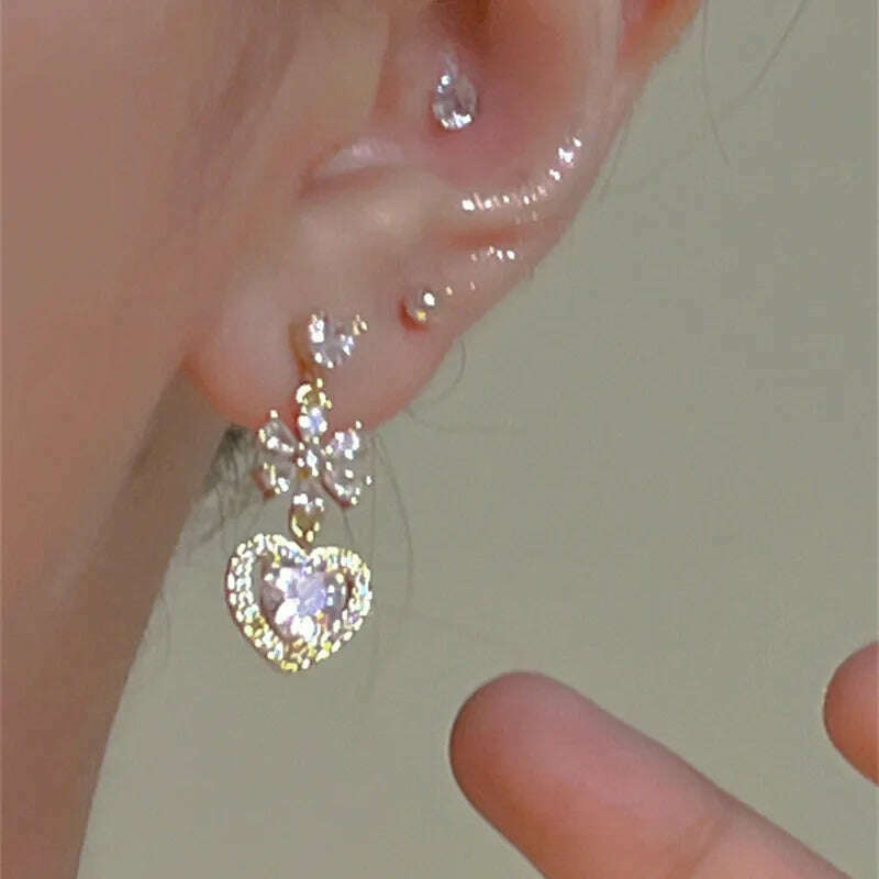 2024 Flower Love Zircon Gold Stud Earrings