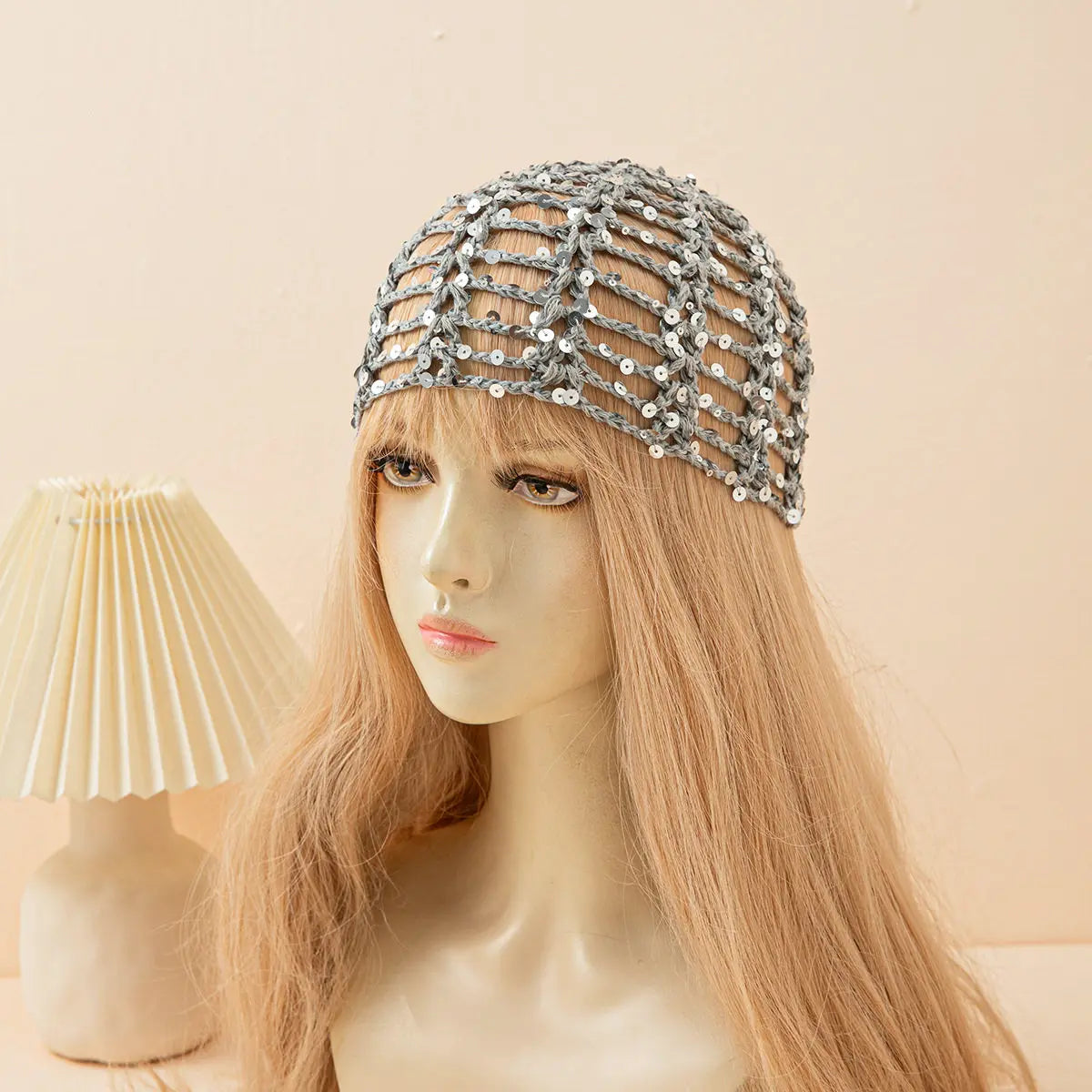 Fashion Vintage Sequined Hollow Pullover Hats Women Spring Summer Travel Photo Atmosphere Versatile Casual Y2K Knit Beanie Hat