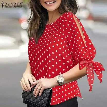 ZANZEA Casual Polka Dots Blouse: Half Sleeve, O-Neck, Oversize Tunic - D&M Boutique 