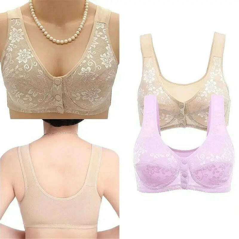 Front Button Wireless Cotton Bra: Anti-Sagging - D&M Boutique 