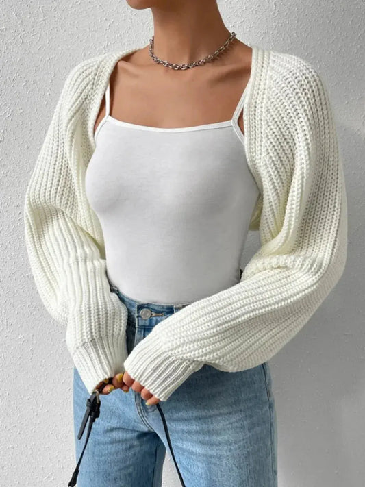 Women Spring Fall Ribbed Knit Cardigan: V-Neck Cropped Sweater - D&M Boutique