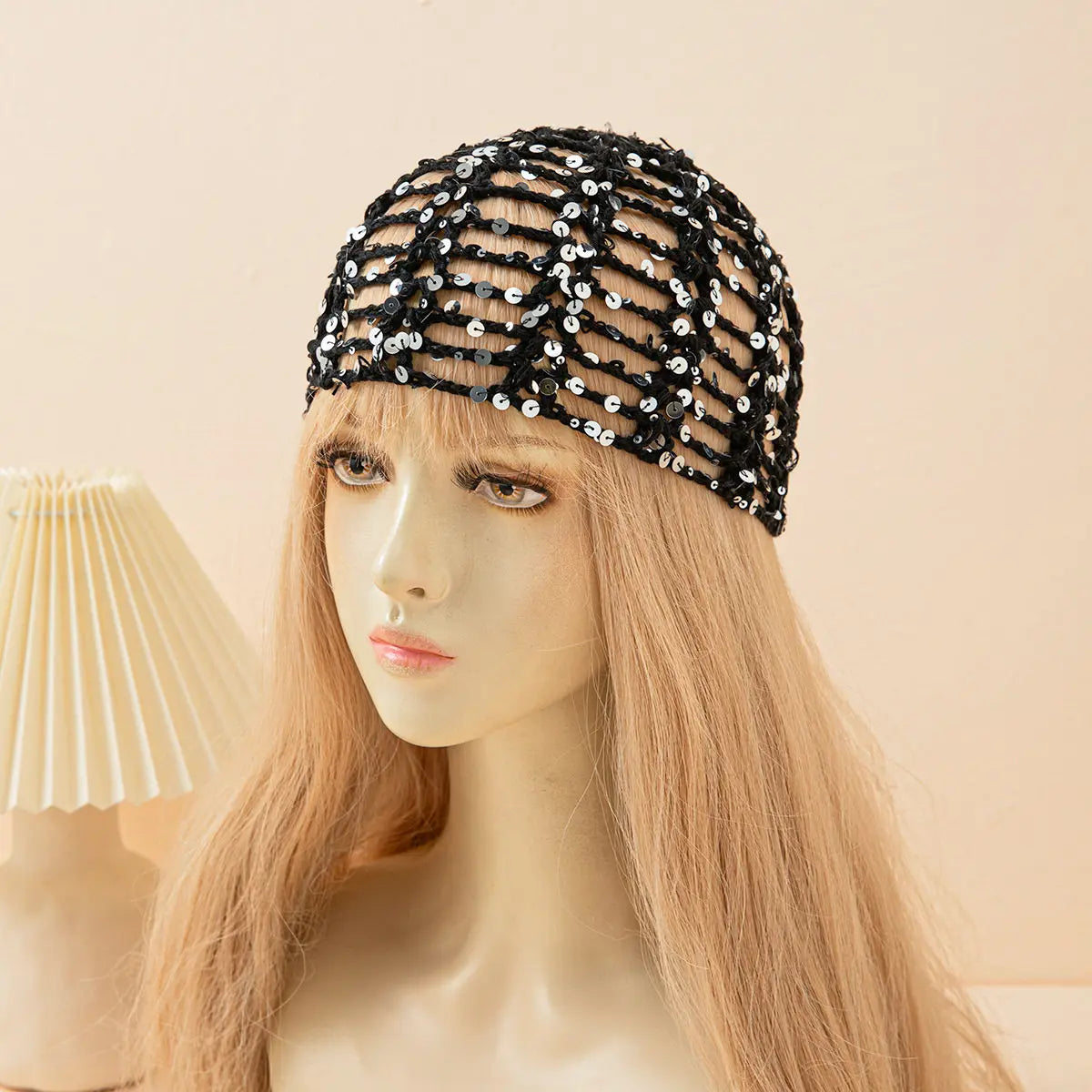 Fashion Vintage Sequined Hollow Pullover Hats Women Spring Summer Travel Photo Atmosphere Versatile Casual Y2K Knit Beanie Hat