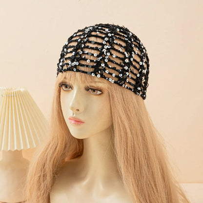 Fashion Vintage Sequined Hollow Pullover Hats Women Spring Summer Travel Photo Atmosphere Versatile Casual Y2K Knit Beanie Hat