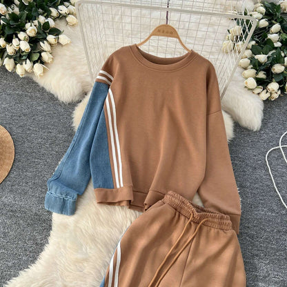 SINGREINY Autumn Casual 2-Piece Set, O-Neck Top & Drawstring Pants - D&M Boutique