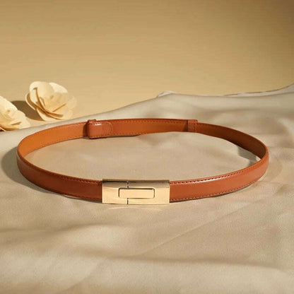 High-Quality Genuine Leather Women’s Belt with Golden Lock Buckle