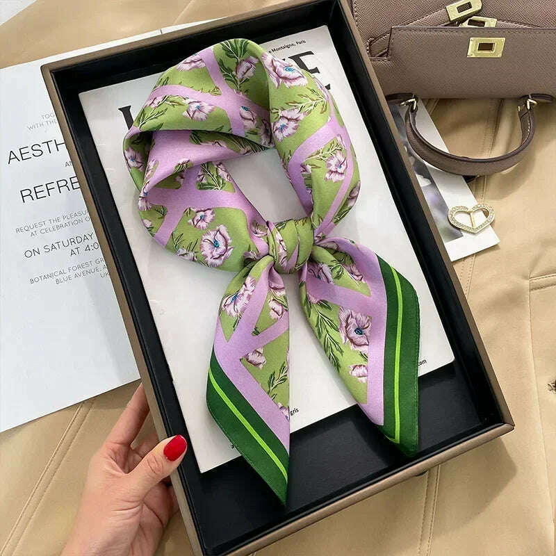 Luxury Design Print Silk Square Scarf Women Soft Satin Horse Hairband Neckerchief Office Hijab Headband Foulard Bag Ribbons Gift - D&M Boutique