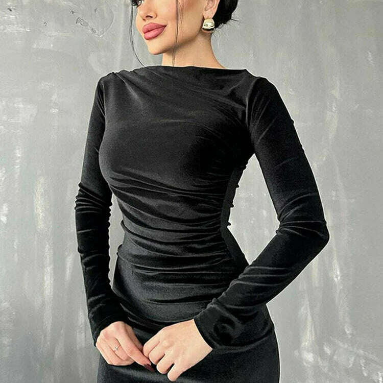 Dulzura 2024 Velvet Long Sleeve Midi Dress for Women