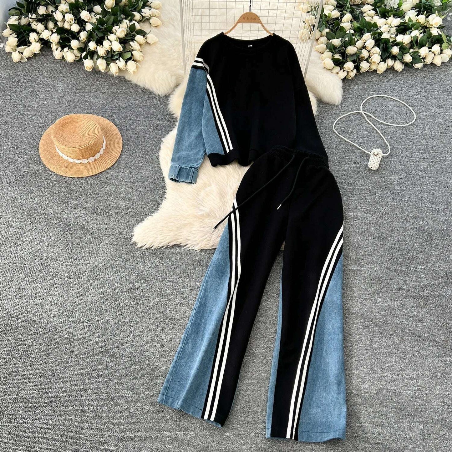 SINGREINY Autumn Casual 2-Piece Set, O-Neck Top & Drawstring Pants - D&M Boutique