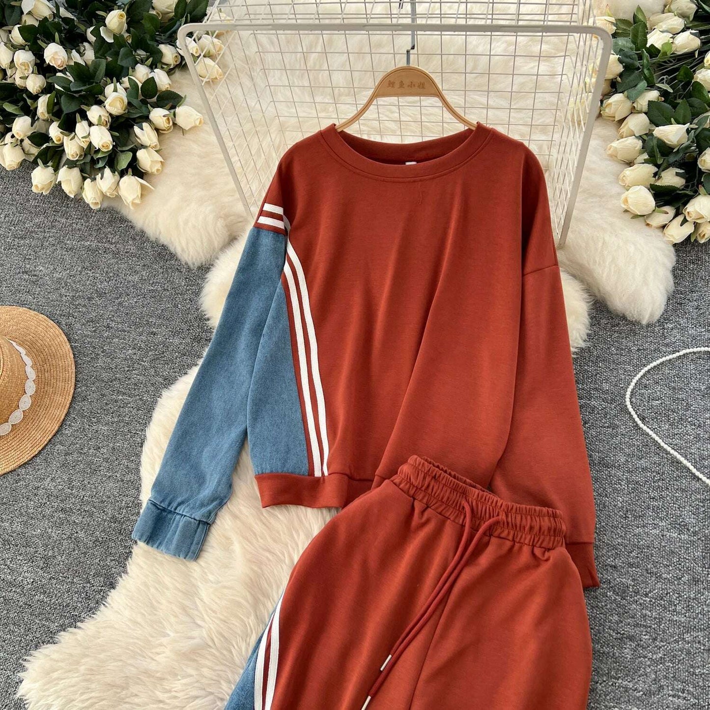 SINGREINY Autumn Casual 2-Piece Set, O-Neck Top & Drawstring Pants - D&M Boutique