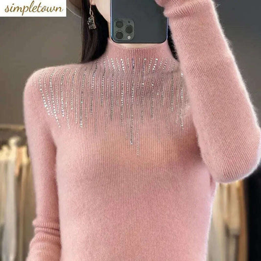 Diamond High Neck Sweater: Women's Autumn/Winter Knit