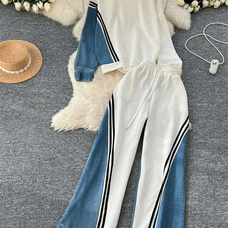 SINGREINY Autumn Casual 2-Piece Set, O-Neck Top & Drawstring Pants - D&M Boutique