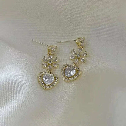 2024 Flower Love Zircon Gold Stud Earrings