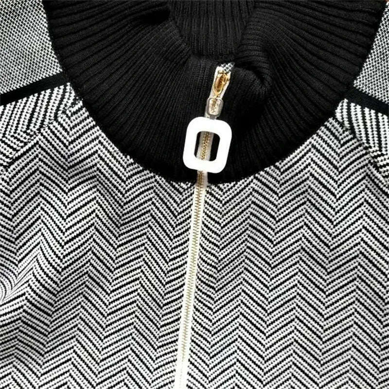 Korean Fashion 2-Piece Set, Half Turtleneck Knit Jacket & Jogger Pants - D&M Boutique