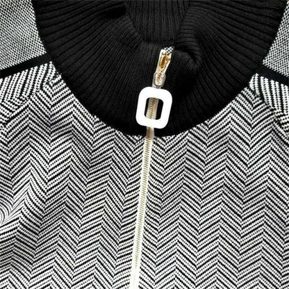 Korean Fashion 2-Piece Set, Half Turtleneck Knit Jacket & Jogger Pants - D&M Boutique