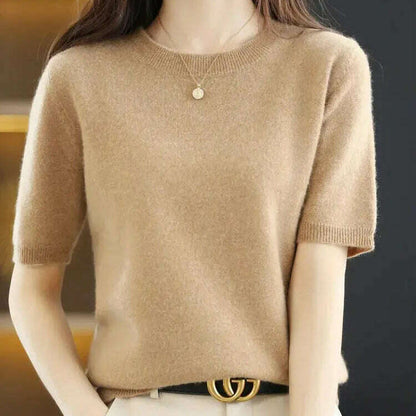 New Short-Sleeved Knit T-Shirt Women O-Neck Pullover Top - D&M Boutique 