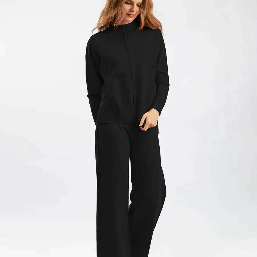 Winter Women's Knit Tracksuit, High Collar Pullover & Pants - D&M Boutique