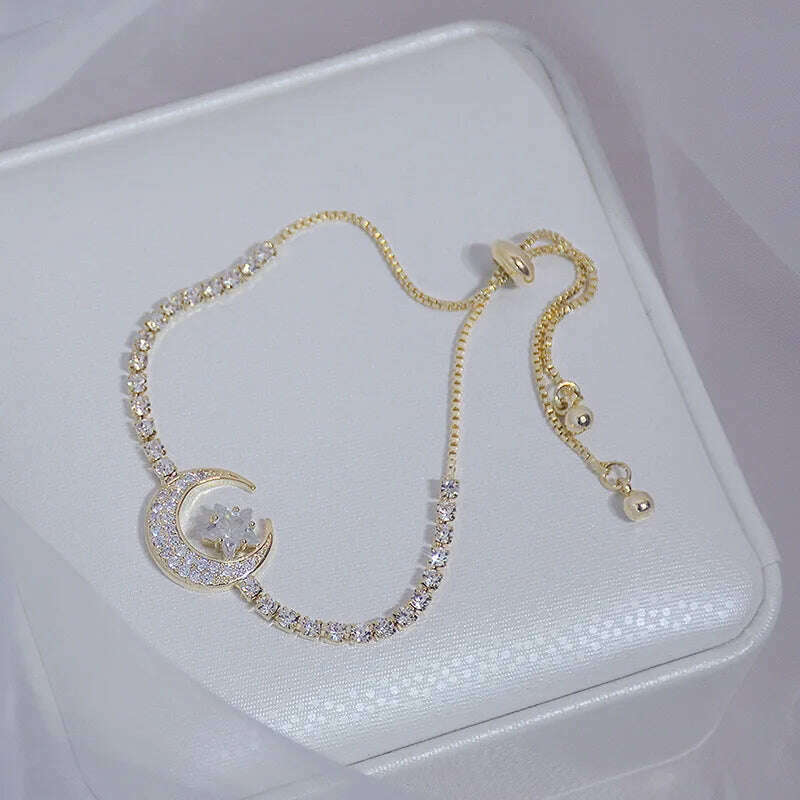 Korean Luxury Zircon Flower Adjustable Bracelet for Women Elegant Love Heart Butterfly Round Shiny Wedding Bracelet Jewelry Gift - D&M Boutique